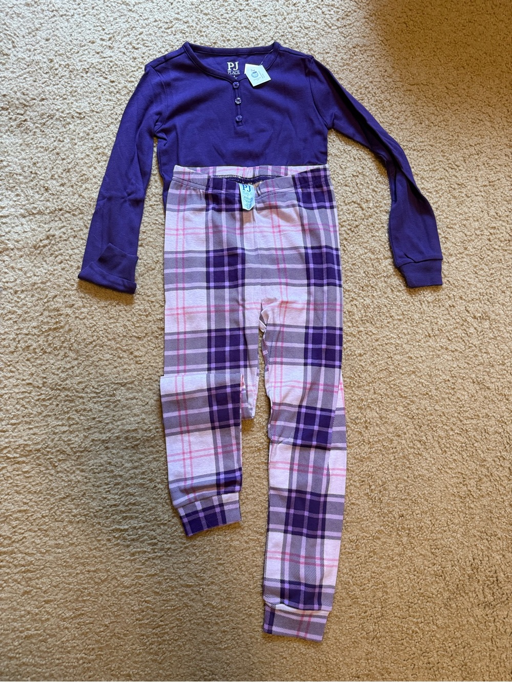 The Children’s Place Girls' Purple Plaid Cotton Pajama Set